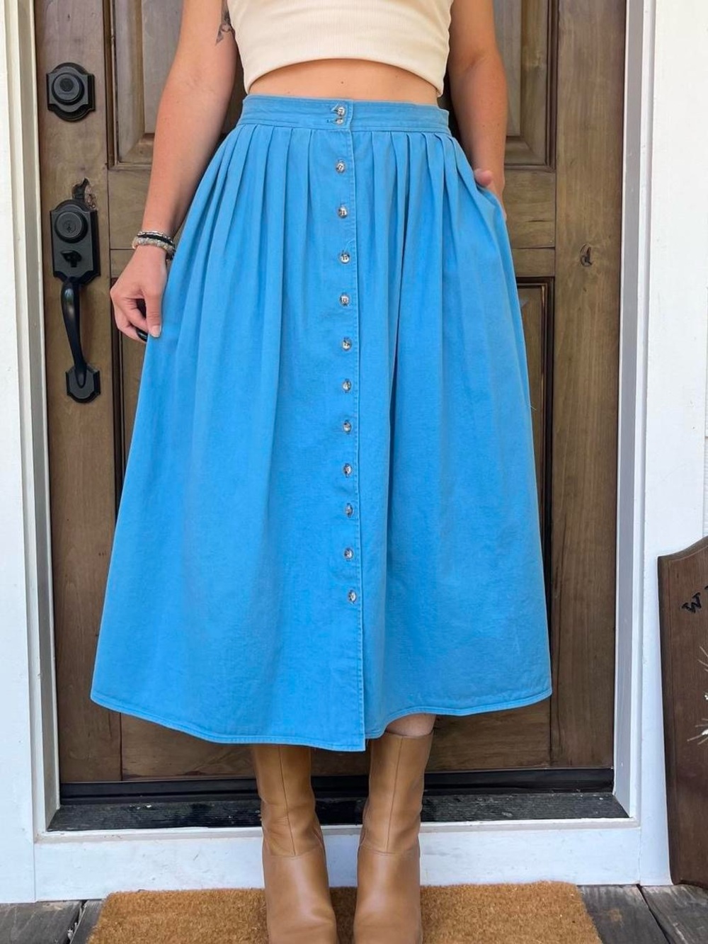 Vintage Saddlebred Blue Button-Front Maxi Skirt